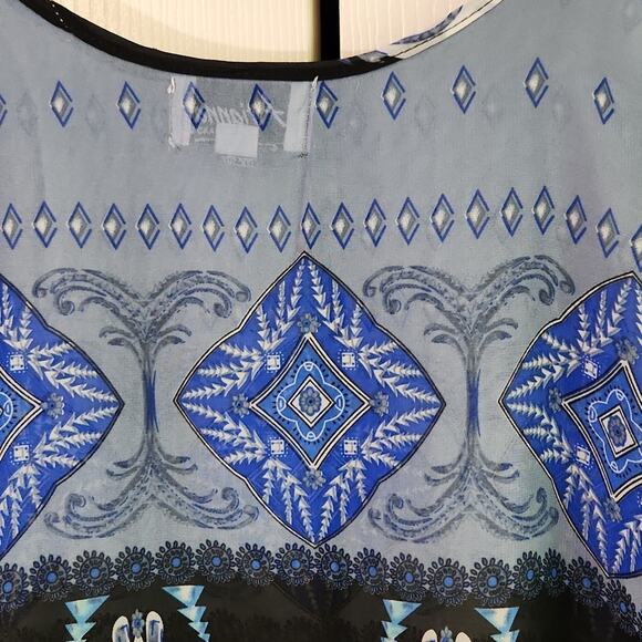 Arianna By Howards Multi-Colored Blouse OS Sheer Cold Shoulder Boho Abstract - Picture 4 of 11